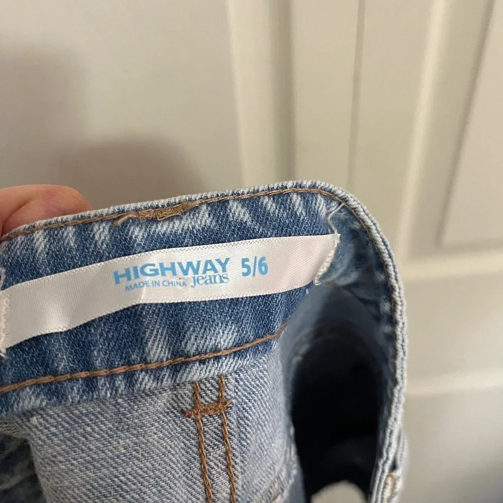 Highway Women's Colorblock Raw Hem Distressed Denim Mini Jean Shirt Size 5/6
